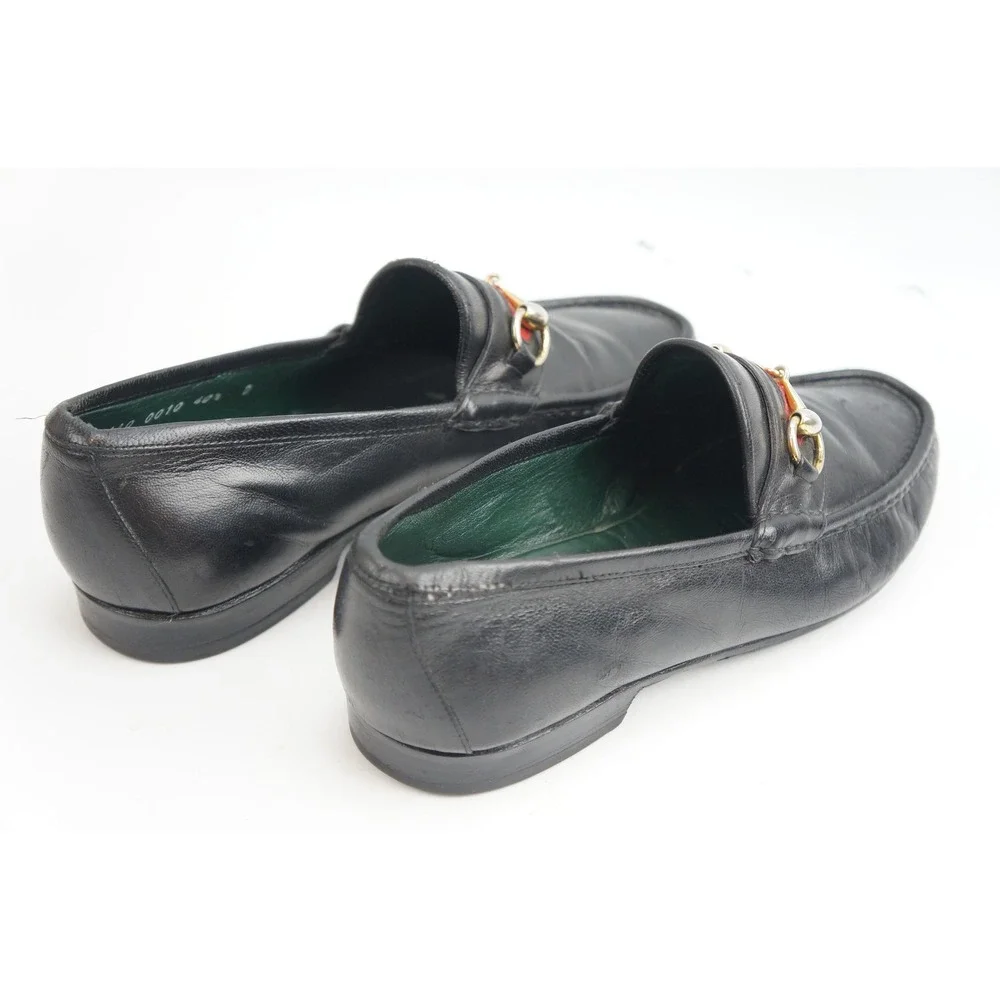Gucci Horsebit Loafers 40.5 D Black Leather Web Stripe Vintage Good